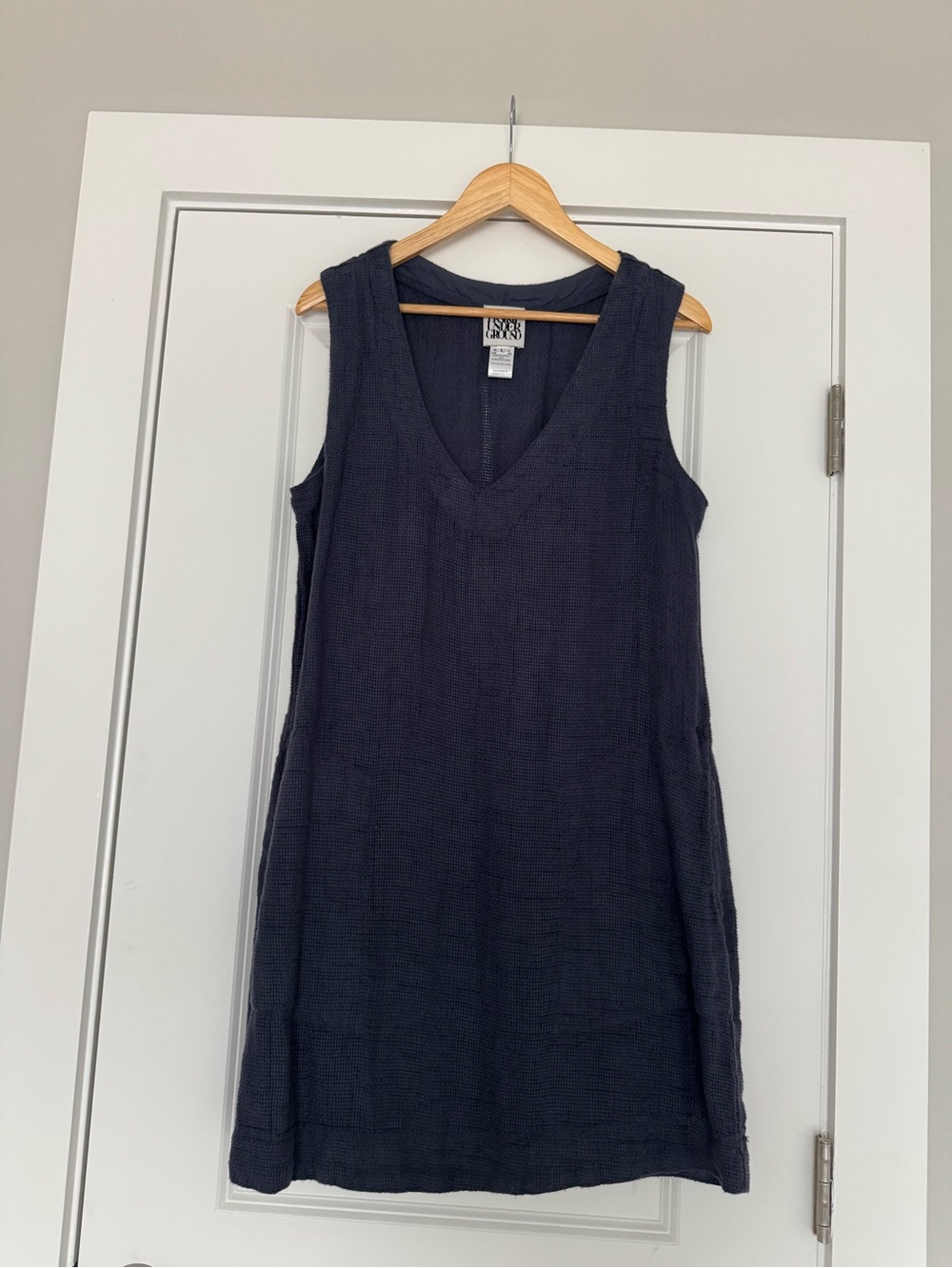 Prairie Underground Sleeveless V-Neck Shift Dress in Navy Blue